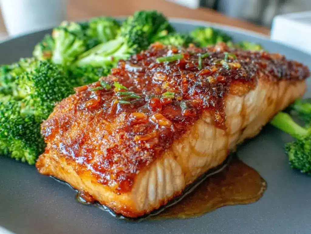 Pan-Seared Salmon with Honey-Ginger Glaze and Steamed Broccoli