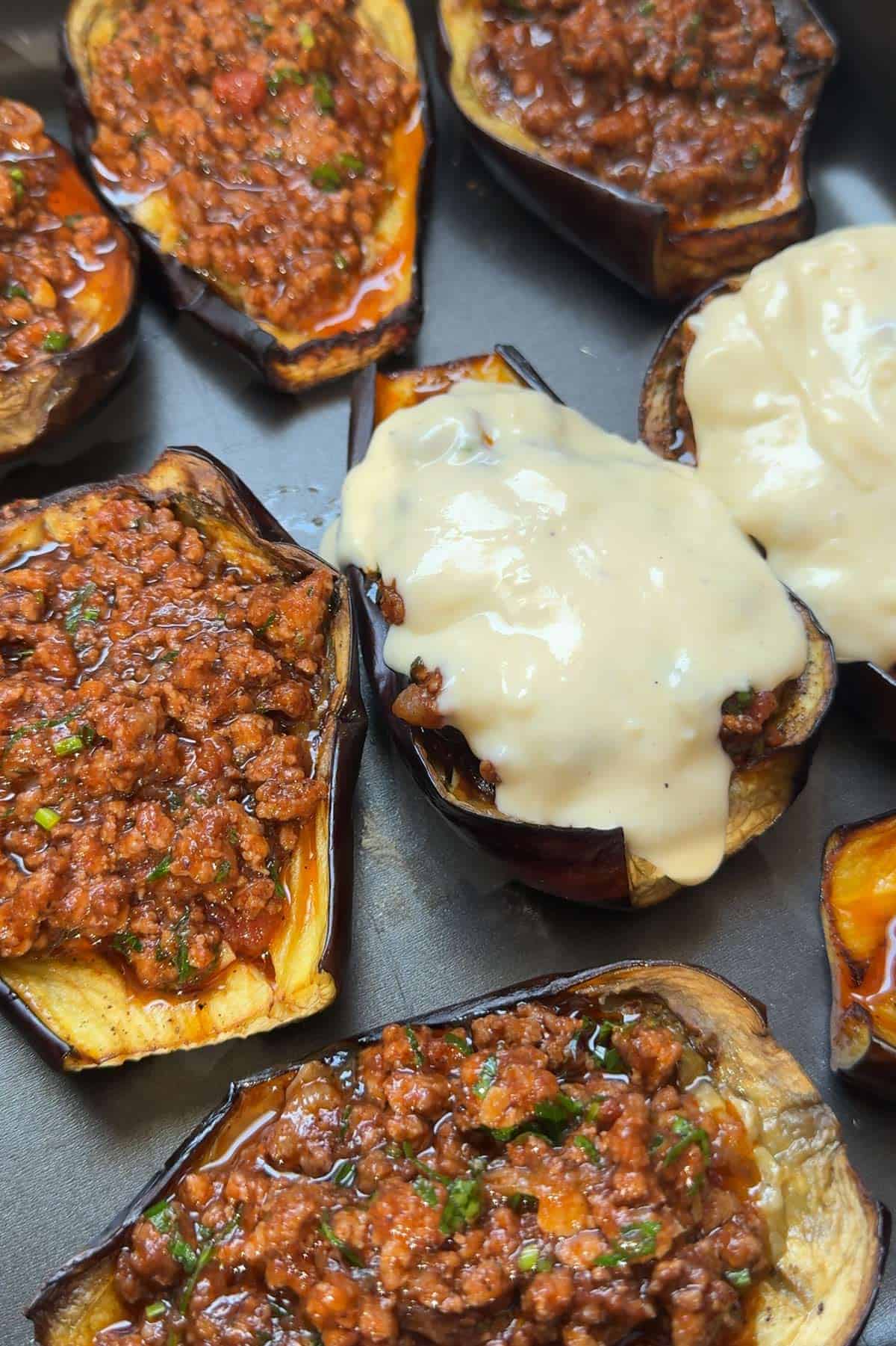 Traditional Greek Papoutsakia with Eggplant and Ground Beef