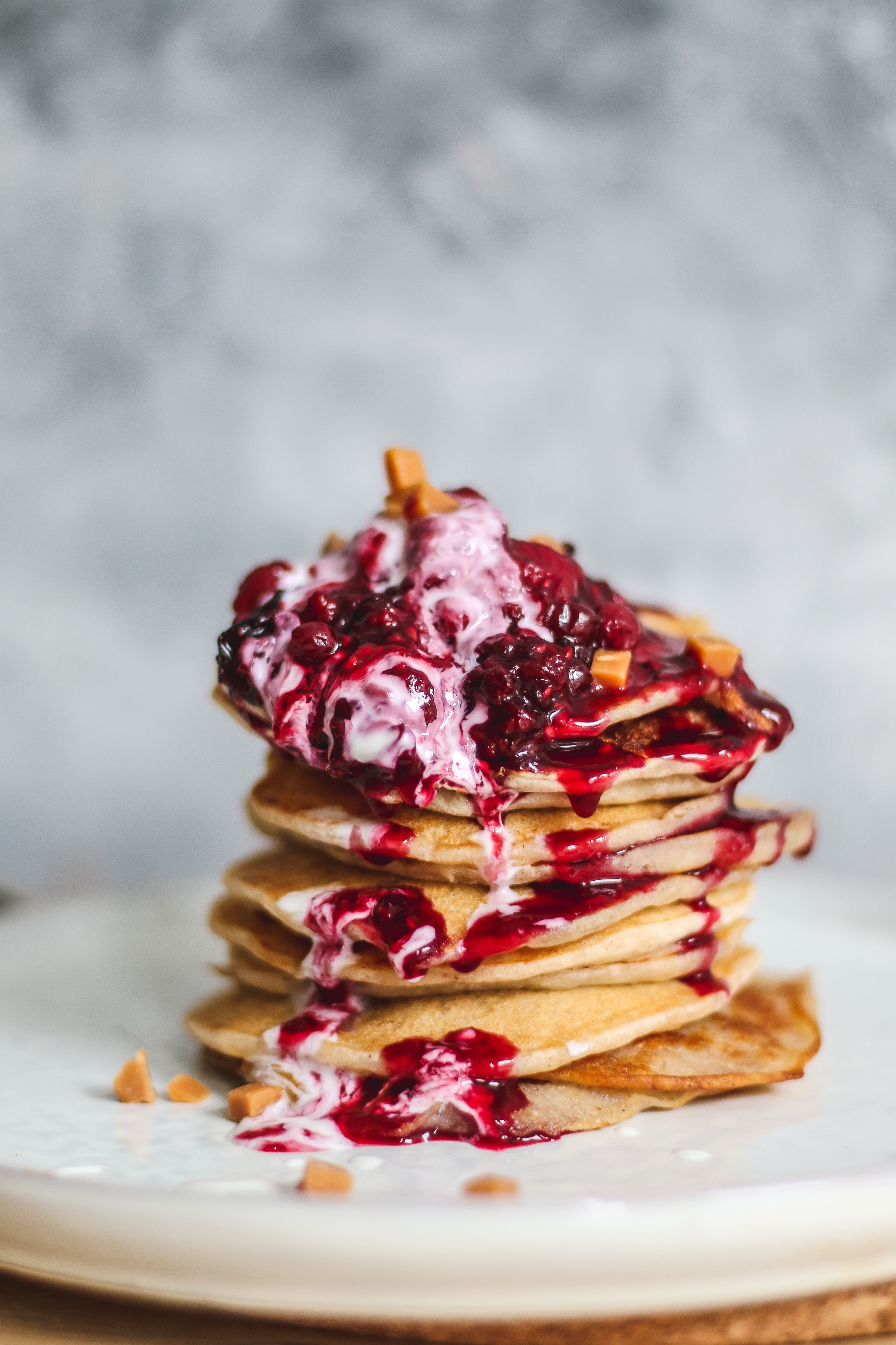 Mini Banana Pancakes with Berry Compote