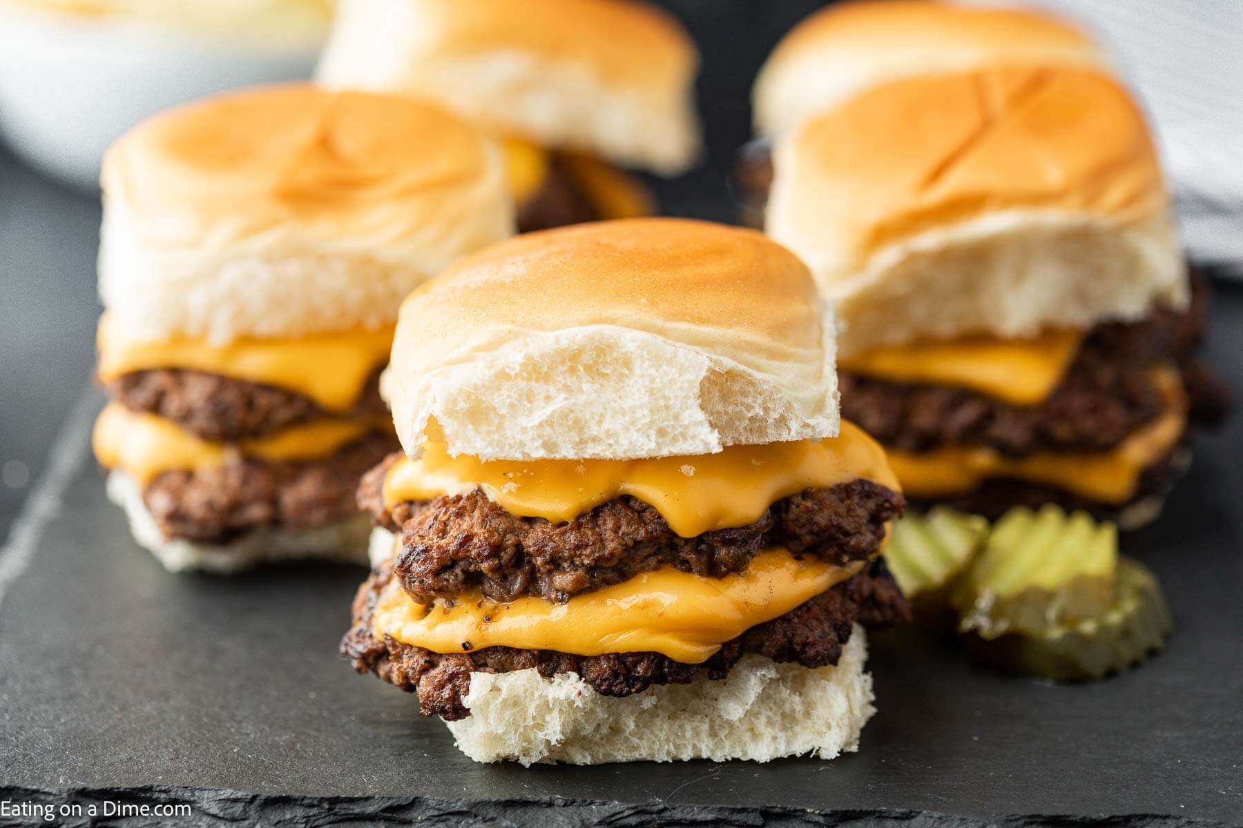 Smash Burger Sliders with Melted Cheddar and Pickled Onions