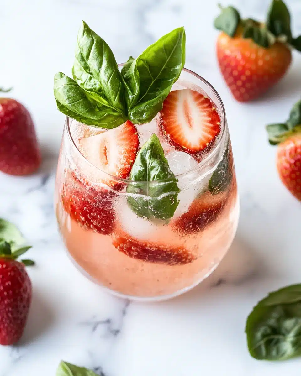 Strawberry Basil Gin Fizz Cocktail