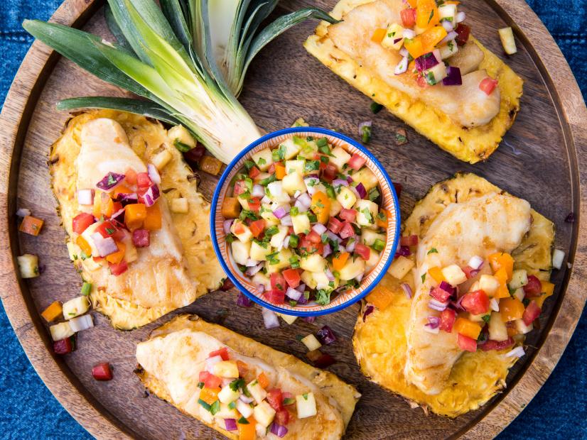 Layered Hawaiian Plate Lunch with Grilled Pineapple Salsa