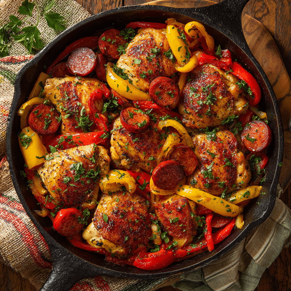 Sheet Pan Spanish Chicken with Chorizo and Bell Peppers