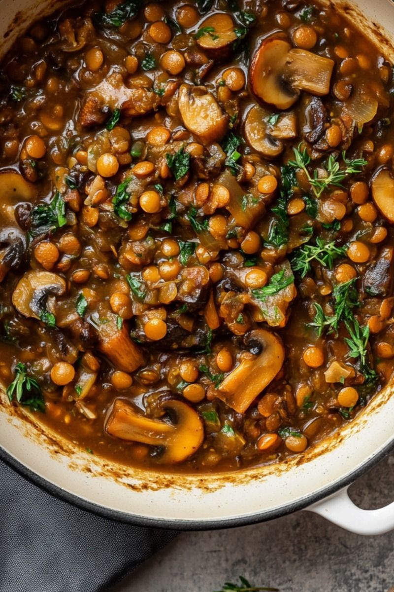 Spiced Lentil and Mushroom Stew with Tomato and Cinnamon