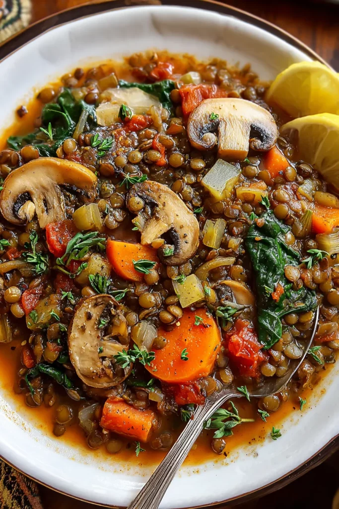 Spiced Lentil and Mushroom Stew with Tomato and Cinnamon