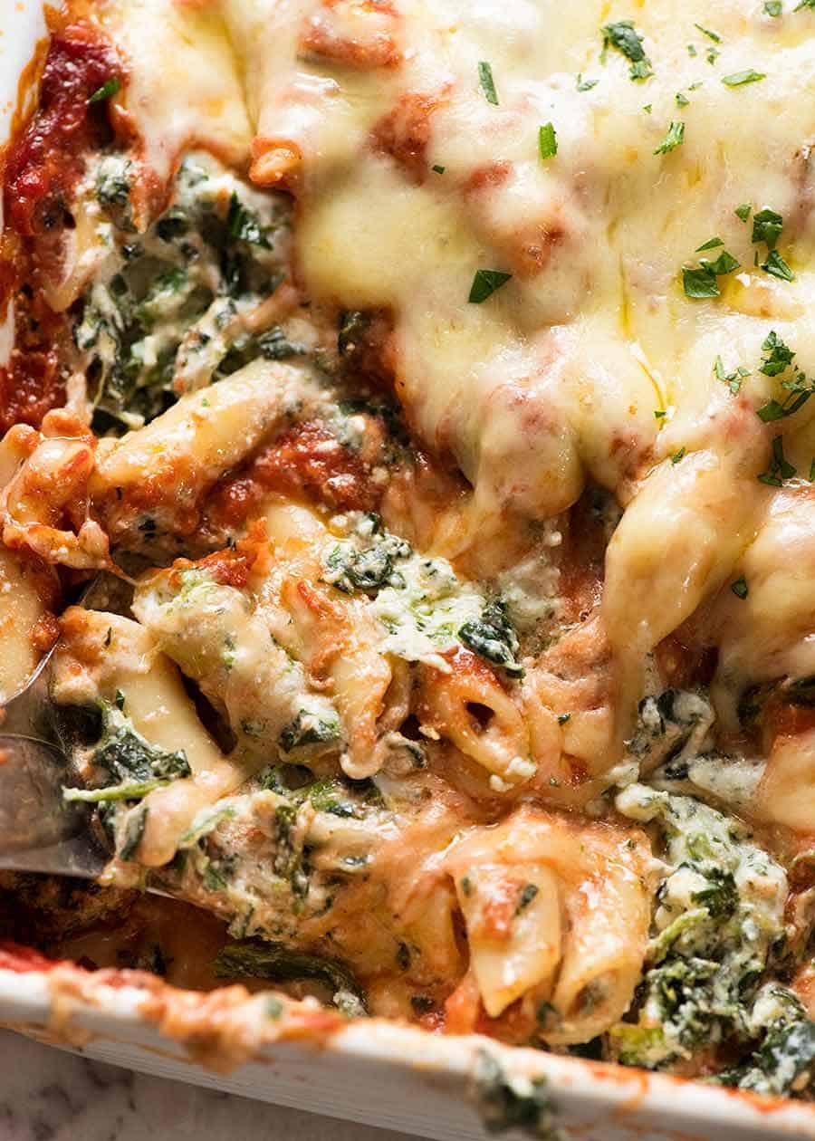 Fun Band-Inspired Baked Ricotta and Spinach Pasta