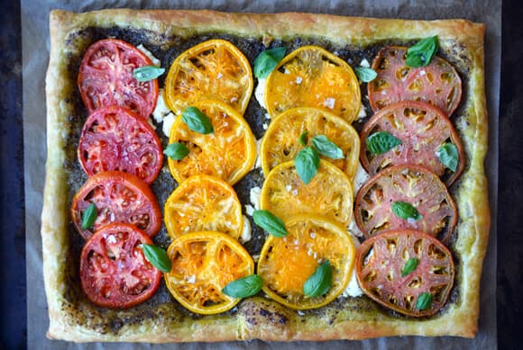 Denver Garden-Rose Tomato Tart with Herbed Goat Cheese