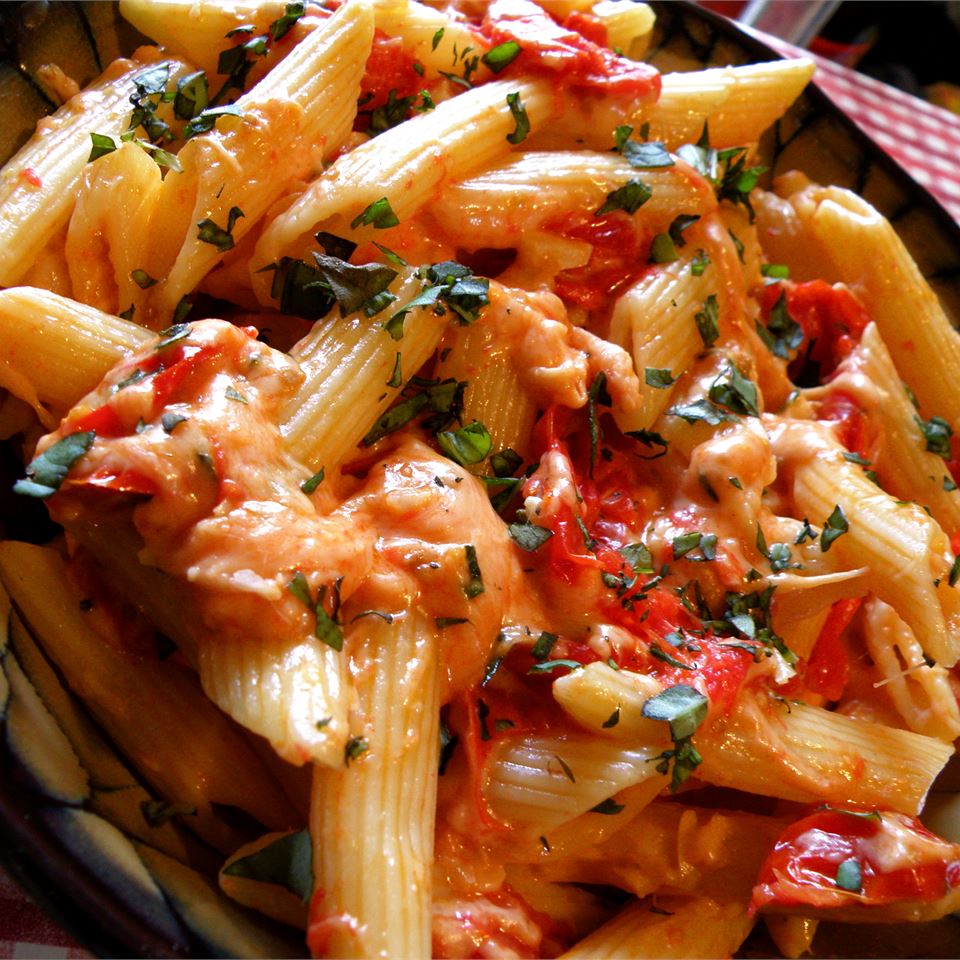 Tomato-Basil Penne with Garlic Cream Sauce