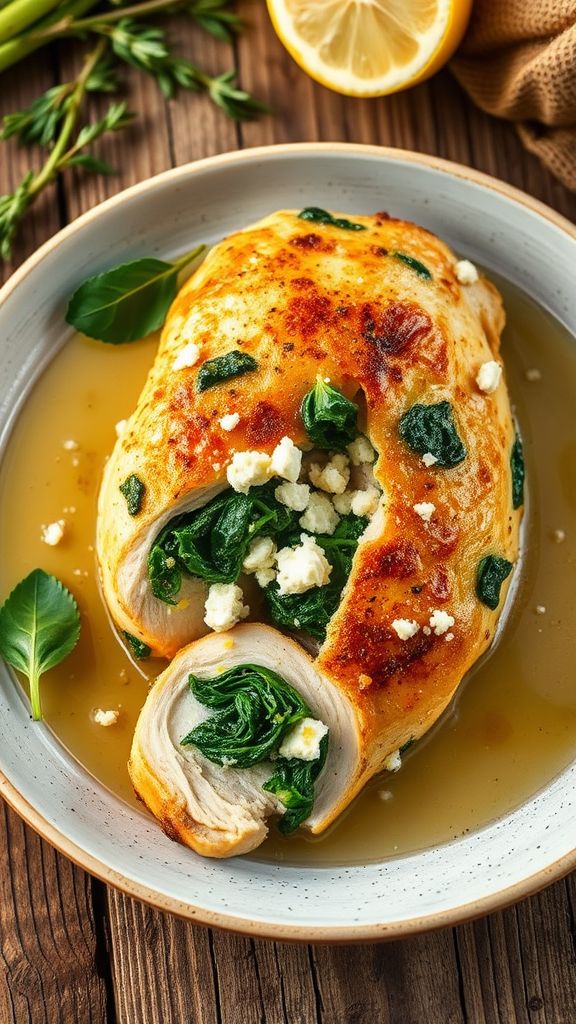 Snowy Spinach and Feta Stuffed Chicken Breast