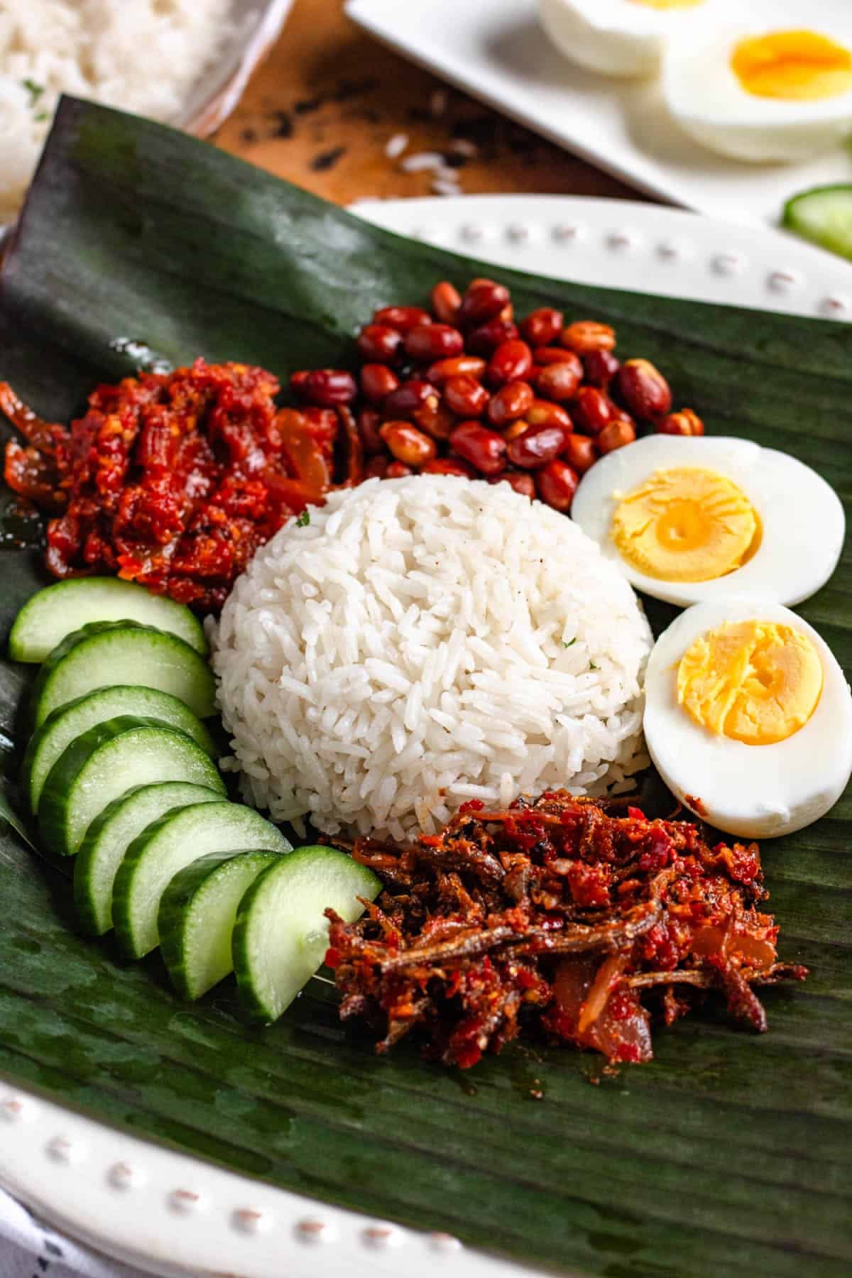 Malaysian Nasi Lemak with Spiced Sambal and Coconut Rice