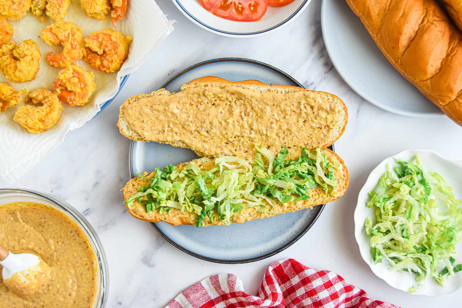 Seared Shrimp Po' Boy Sandwich with Spicy Remoulade