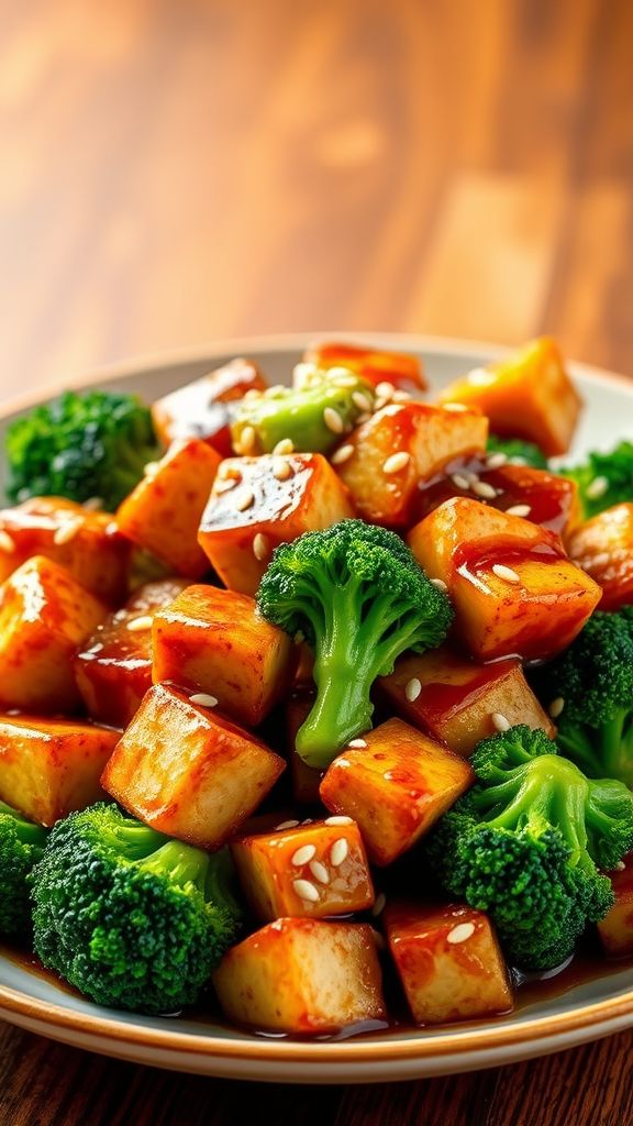 Sautéed Garlic and Ginger Tofu Stir Fry with Broccoli