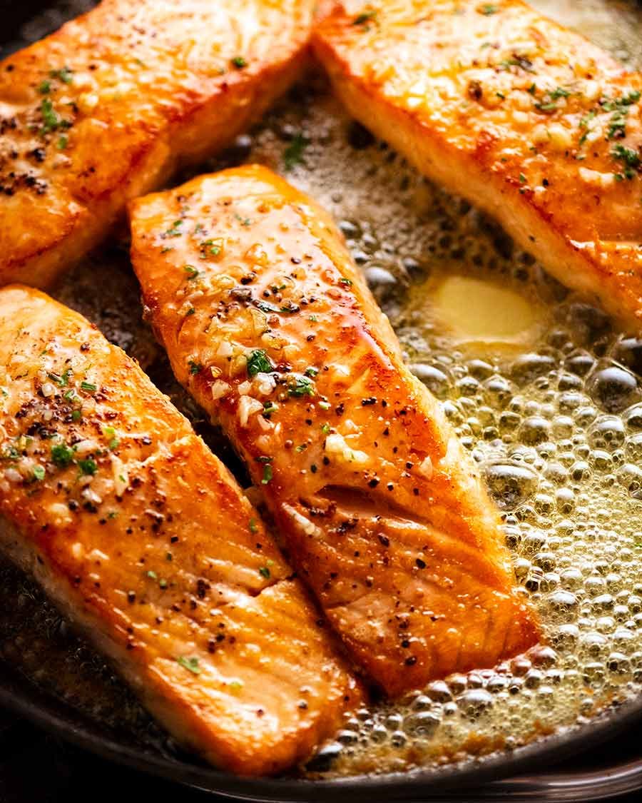 Pan-Seared Salmon with Garlic Butter and Avocado Salsa
