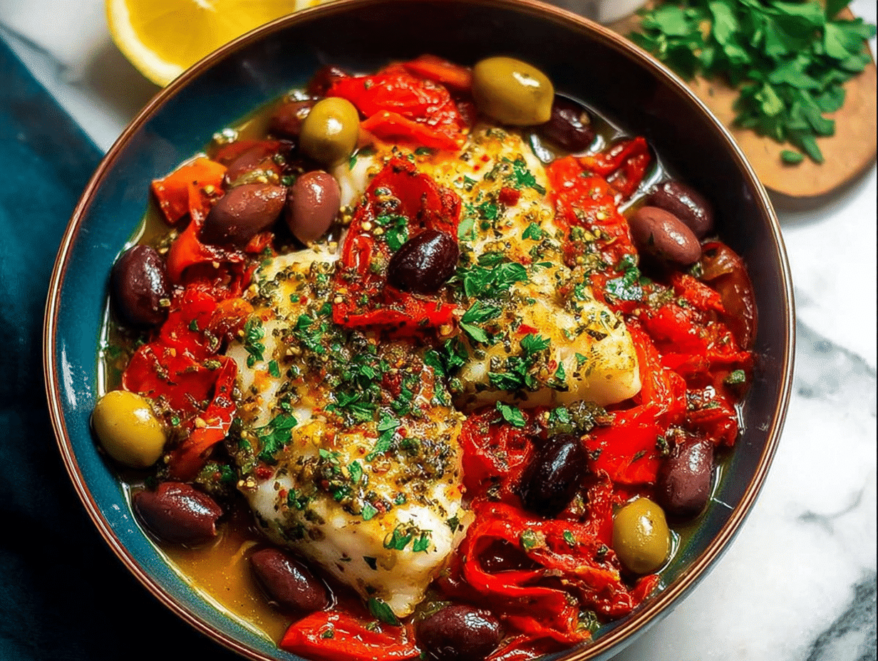 Lemon-Rosemary Infused Mediterranean Baked Cod