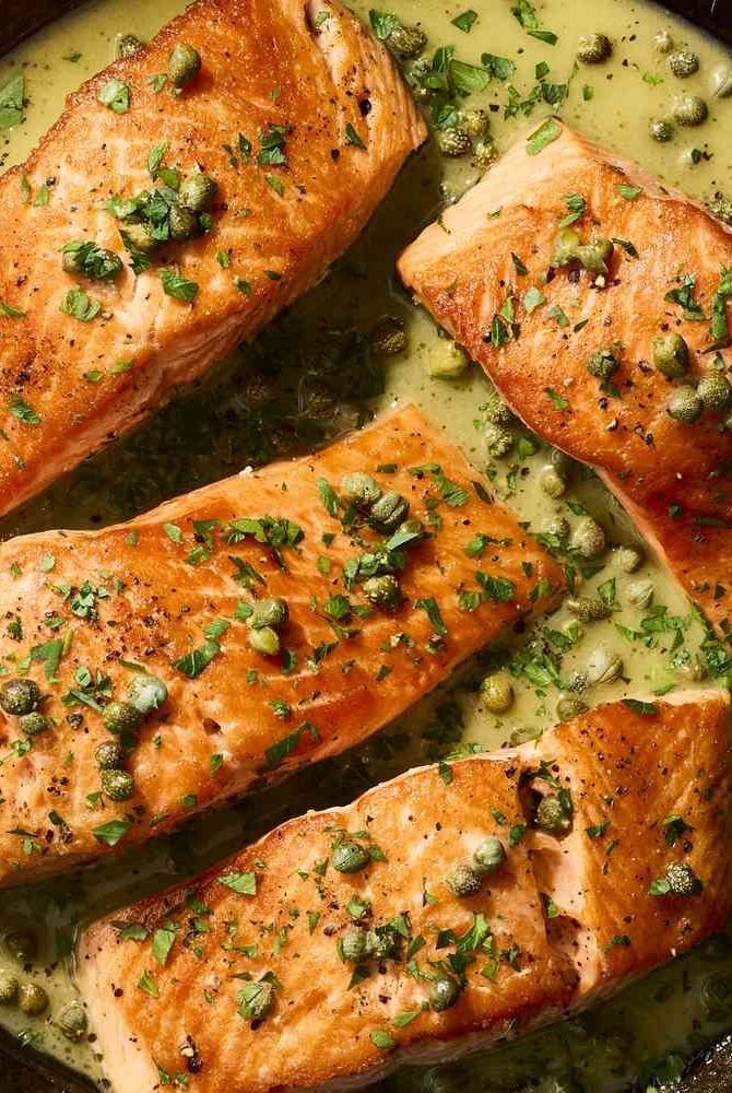 Pan-Seared Salmon with Carmelized Shallot and Lemon Butter Sauce