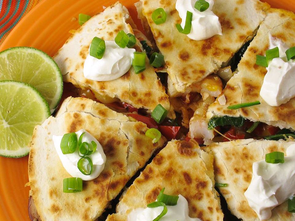 Chipotle-Spiced Shrimp and Cheese Quesadilla with Lime Sour Cream
