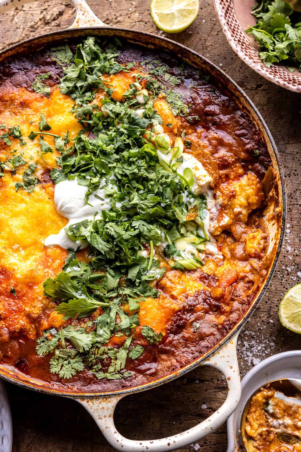 Spicy Chicken Tamale Pie with Roasted Poblano Sauce