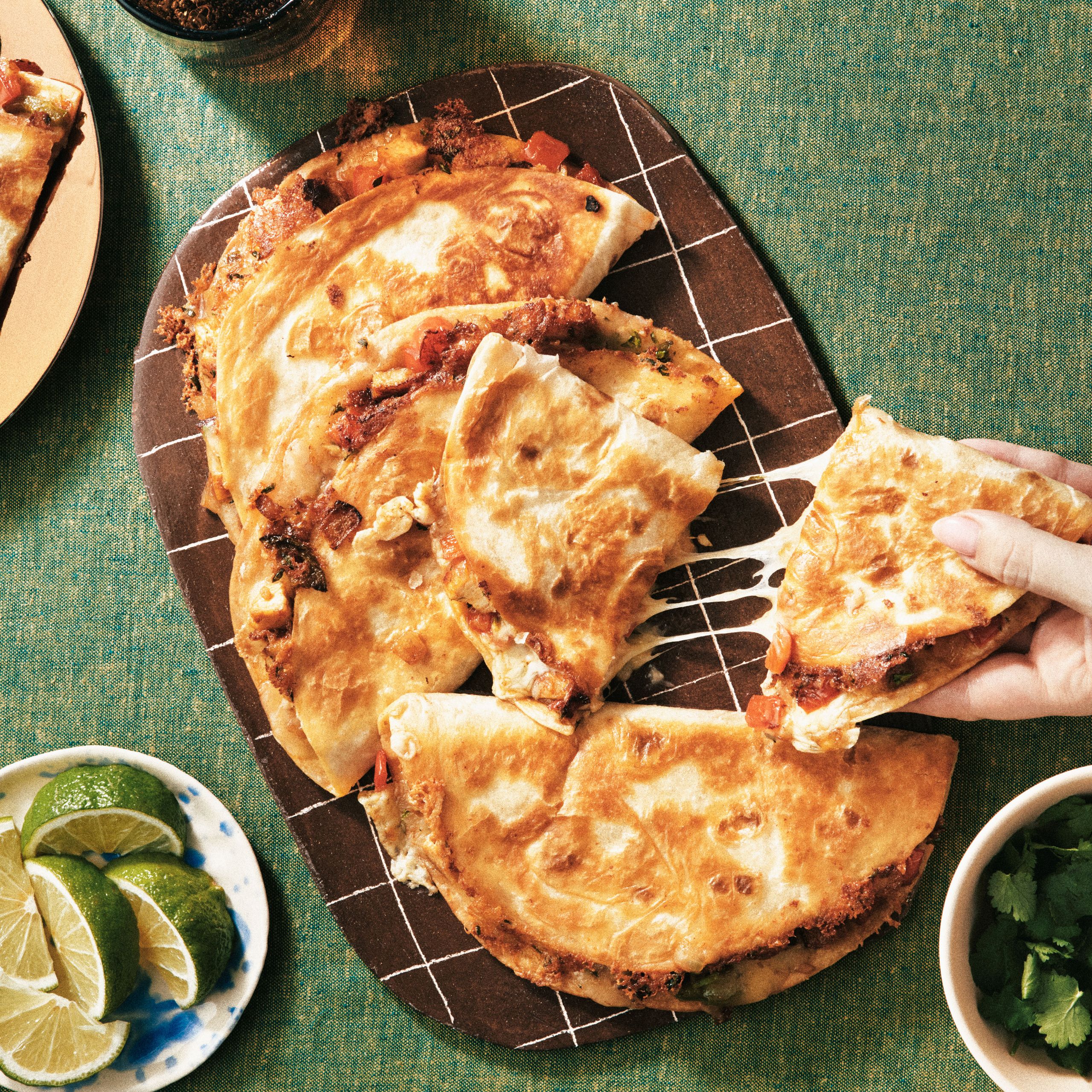 Stovetop Chicken Quesadillas with Roasted Red Pepper Sauce