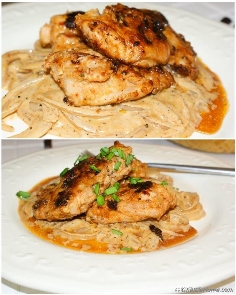 Pan-Seared Chicken with Carmelized Onion and Garlic Jus