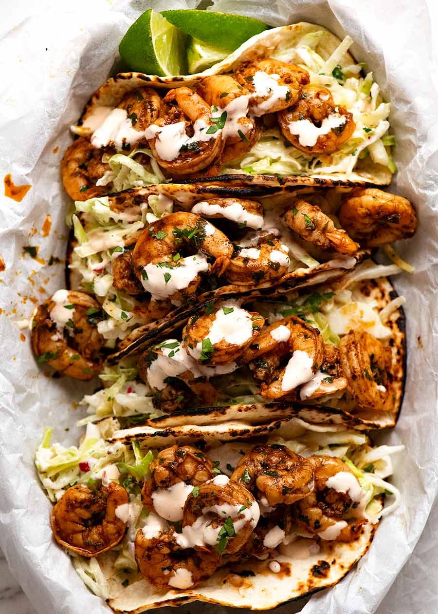Sautéed Shrimp Tacos with Spicy Quesadilla-Style Sauce