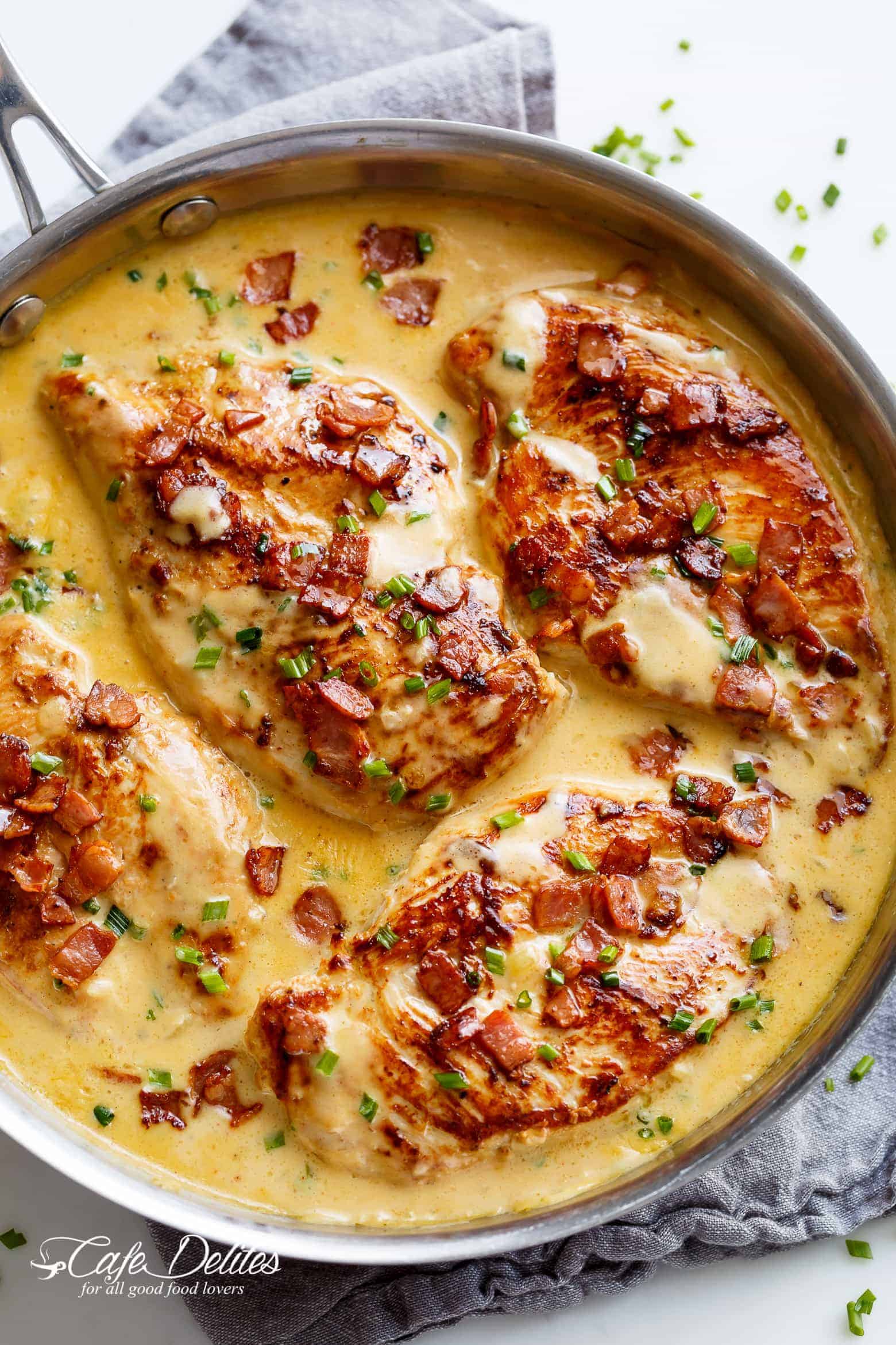 Pan-Seared Chicken with Carmelized Onion and White Cheddar Sauce