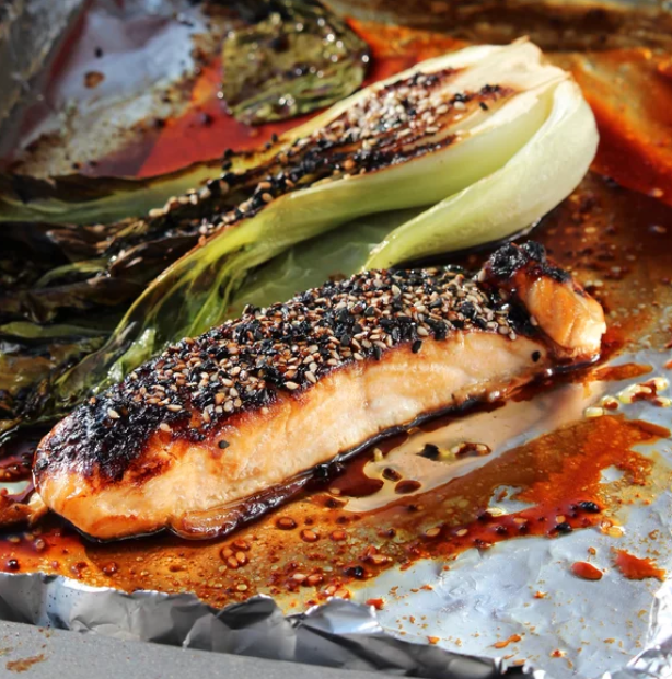 Pan-Seared Salmon with Ginger-Miso Glaze and Sautéed Bok Choy