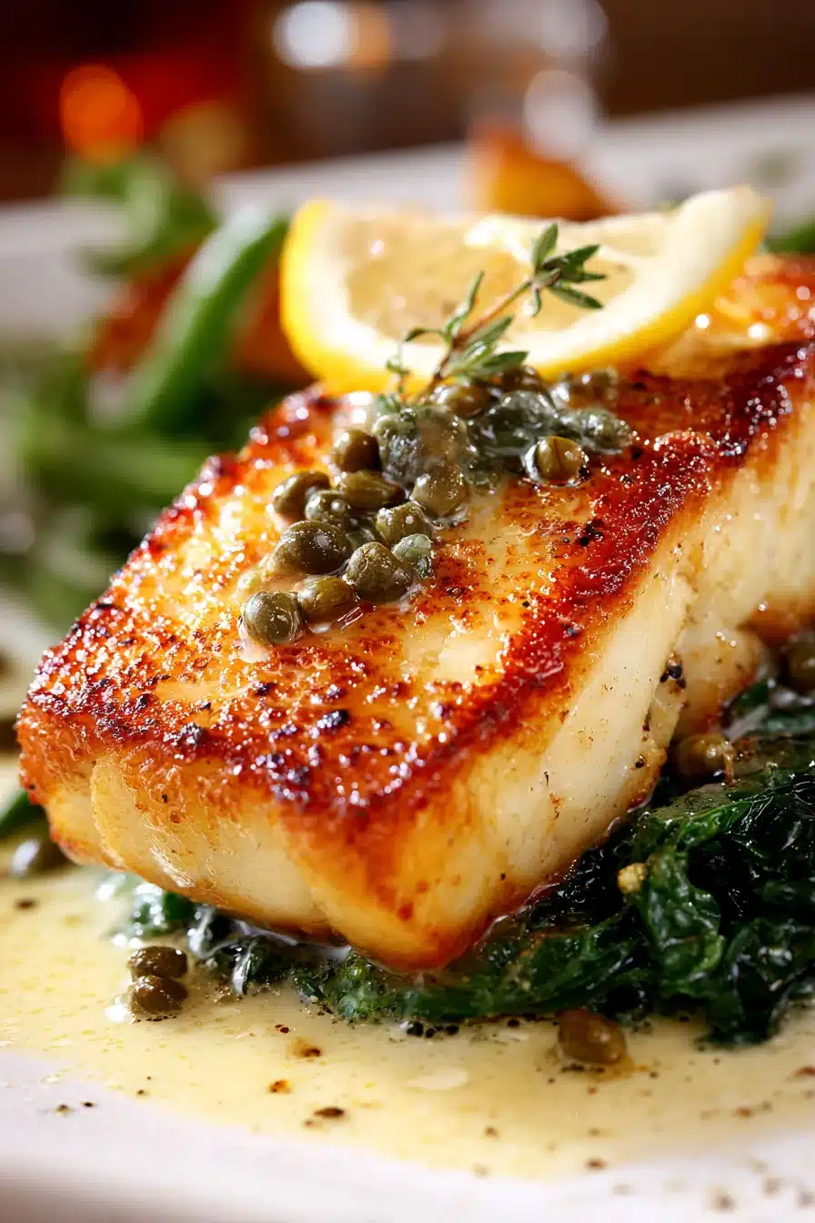 Pan-Seared Sea Bass with Lemon-Caper Sauce and Herbed Potatoes