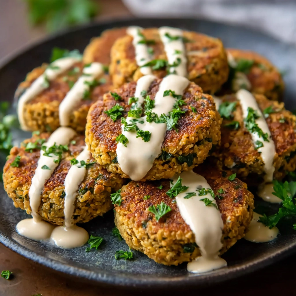 Crispy Oven-Baked Falafel with Tahini-Yogurt Sauce