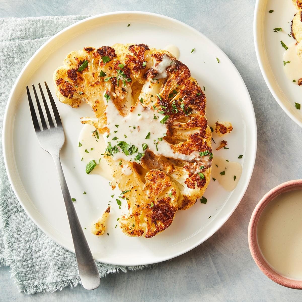 Tandoori-Spiced Cauliflower Steaks with Cilantro Yogurt Sauce