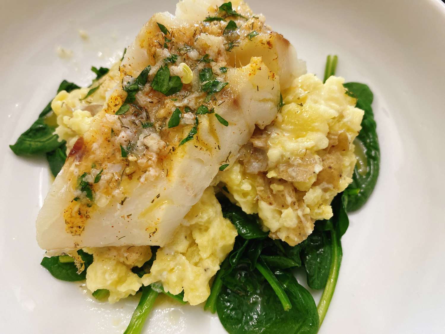 Roasted Cod with Chili-Lime Butter and Wilted Spinach