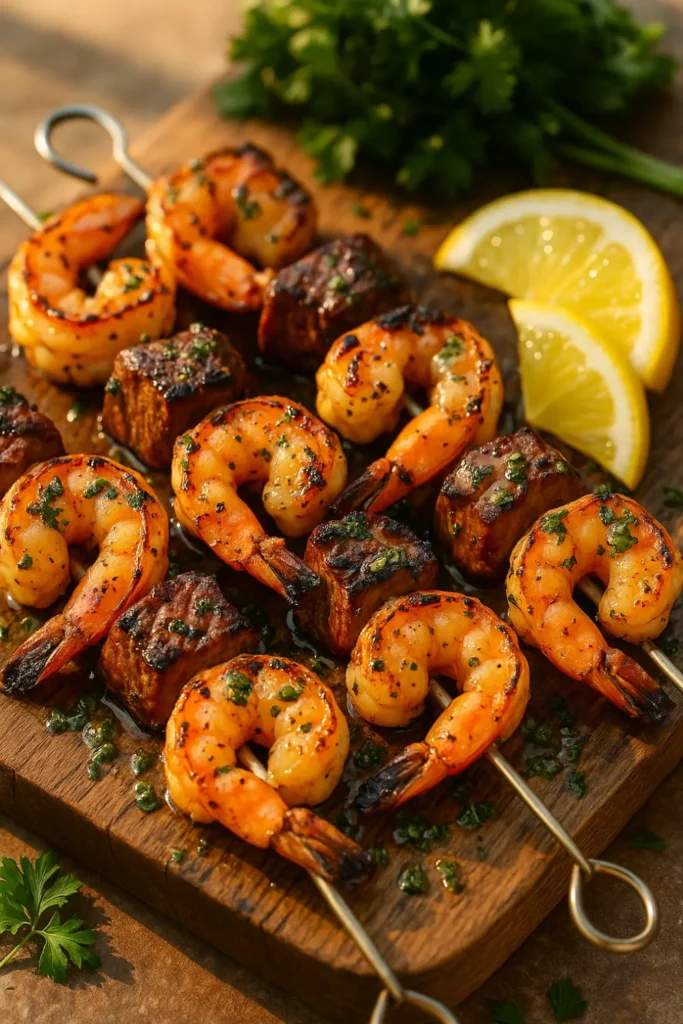 Grilled Surf and Turf Skewers with Garlic Herb Marinade