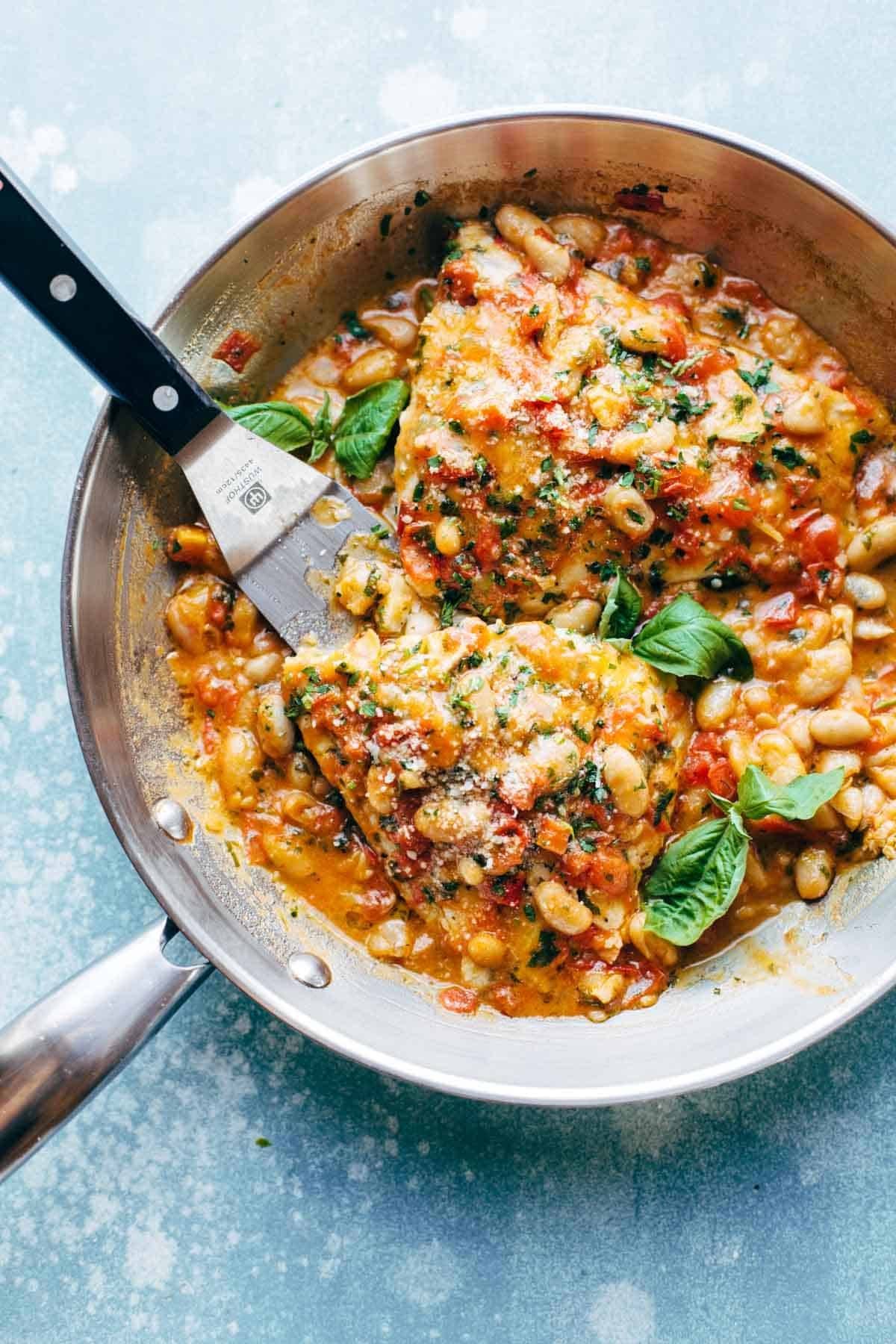 Skillet Pan-Roasted Cod with Tomato Basil Ragout