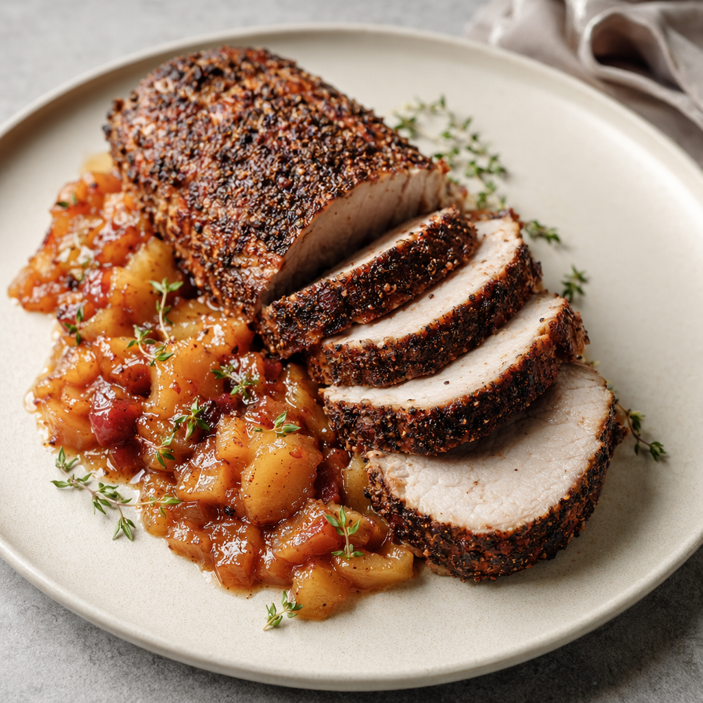 Secret Spice-Rubbed Pork Tenderloin with Apple Compote