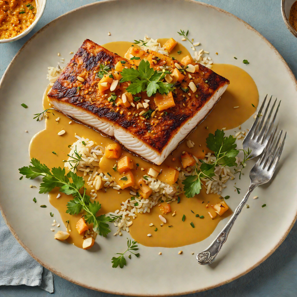 Pan-Seared Sea Bass with Saffron and Almond Romesco Sauce