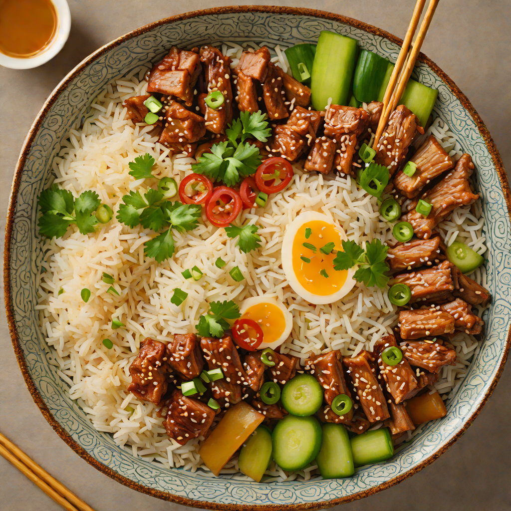 Japanese Butadon Pork Rice Bowl with Scallions and Onions