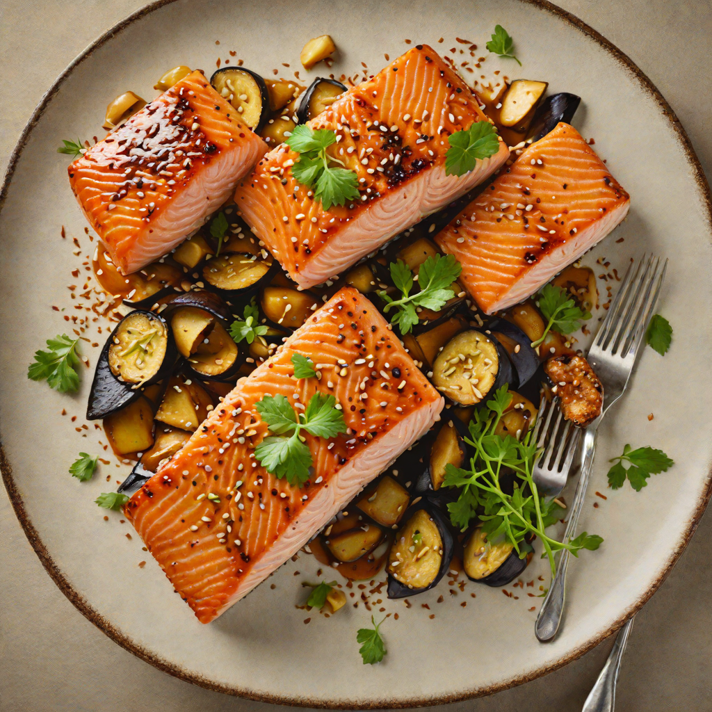 Pan-Seared Salmon with Miso-Glazed Eggplant and Sesame