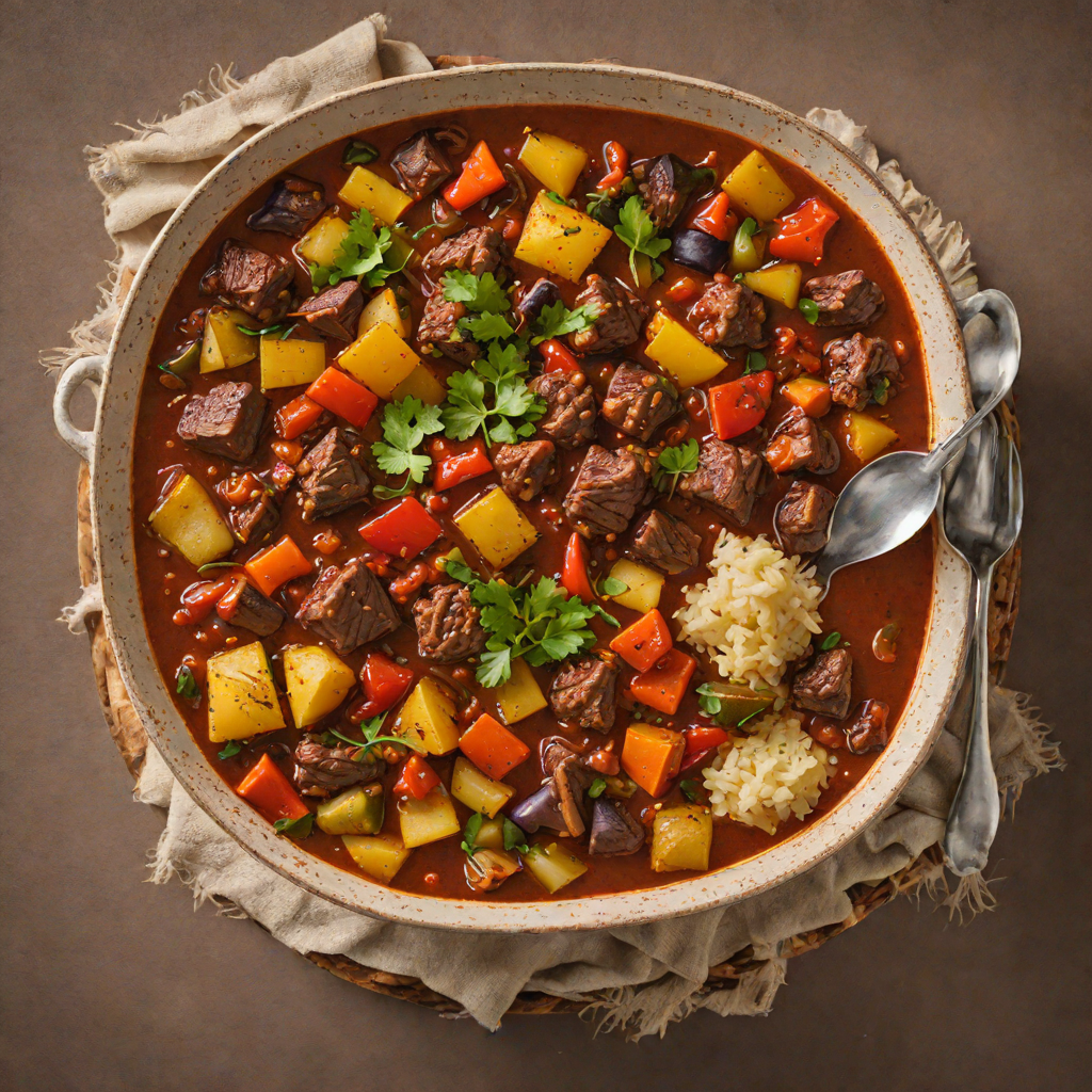 Smoked Regional Red Chili Beef Stew with Roasted Vegetables