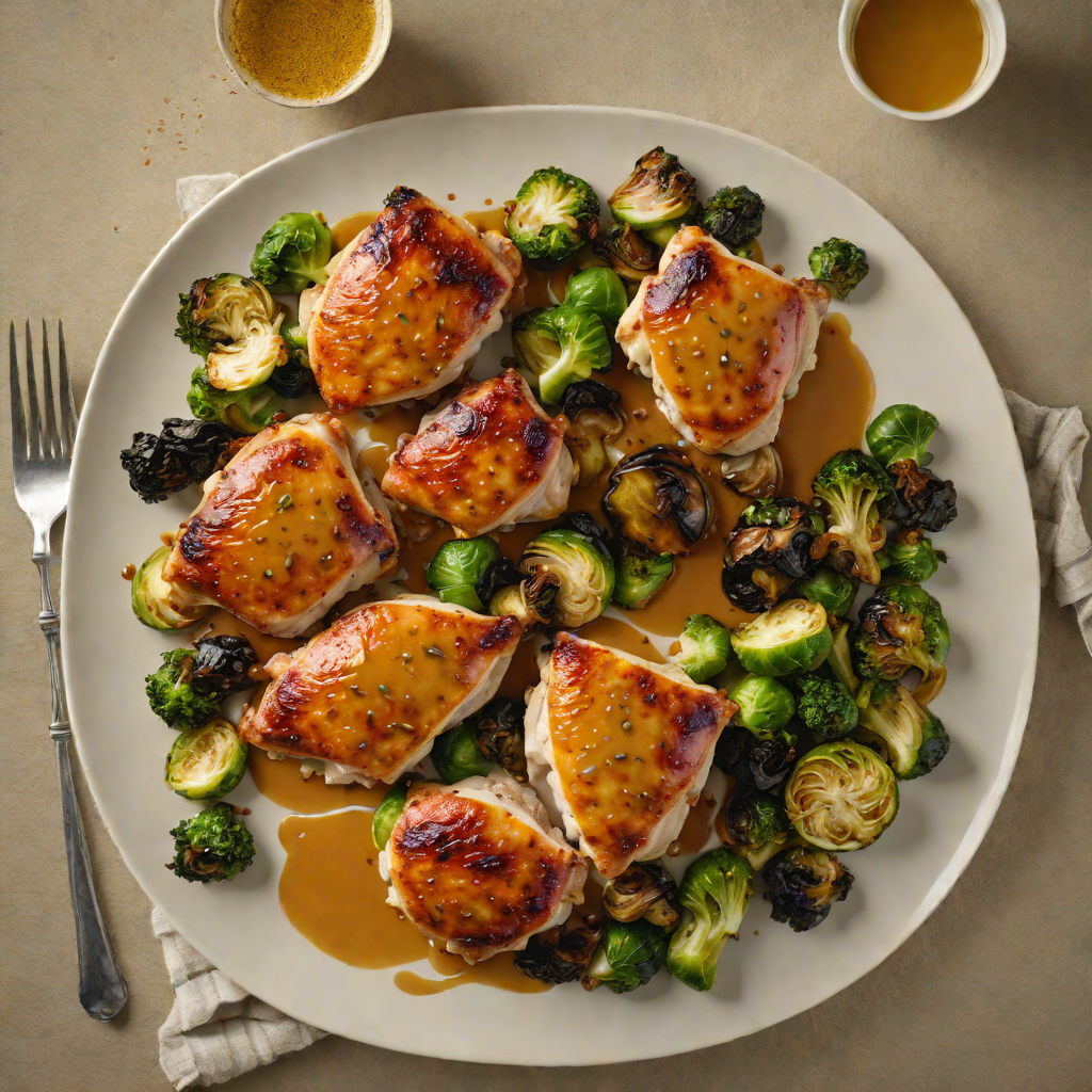 Pan-Seared Chicken Thighs with Honey-Mustard Glaze and Roasted Brussels Sprouts