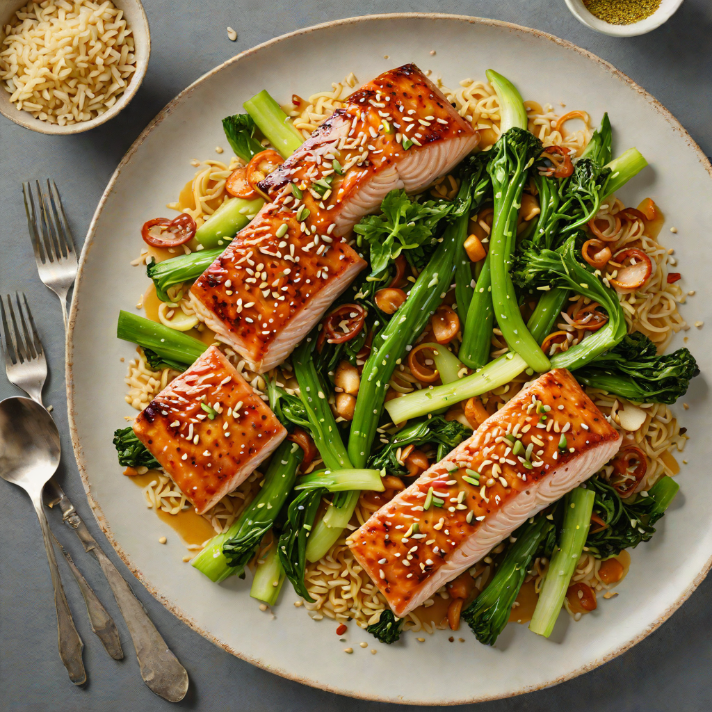 Honey-Ginger Glazed Salmon with Sesame Sautéed Bok Choy