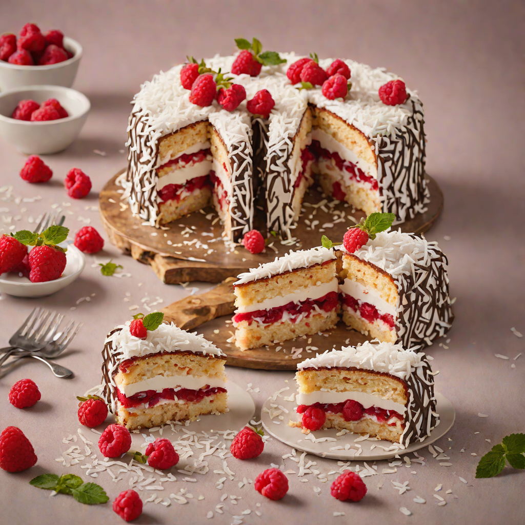 Lamington-Inspired Layered Cake with Raspberry and Coconut