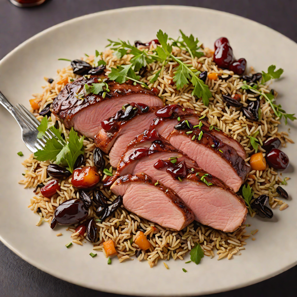 Pan-Roasted Cherry-Glazed Duck Breast with Wild Rice Pilaf