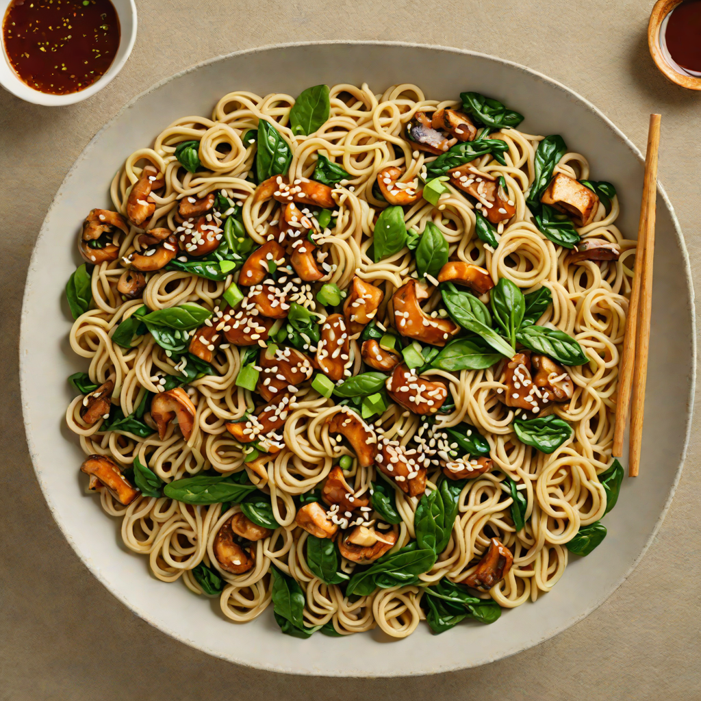 Sautéed Shiitake and Spinach Udon Noodles with Ginger-Sesame Sauce