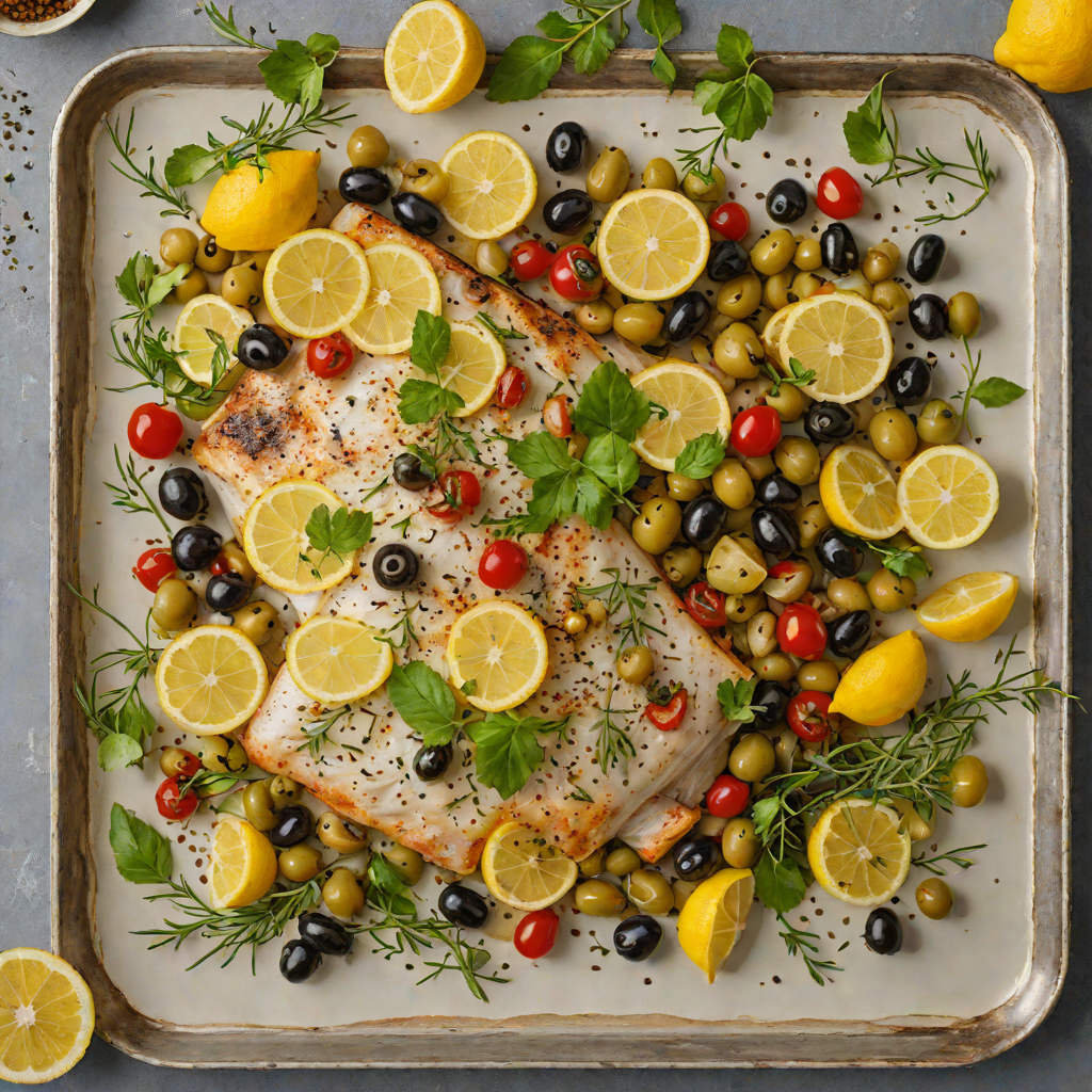 Sheet Pan Mediterranean Sea Bass with Lemon, Olives, and Capers