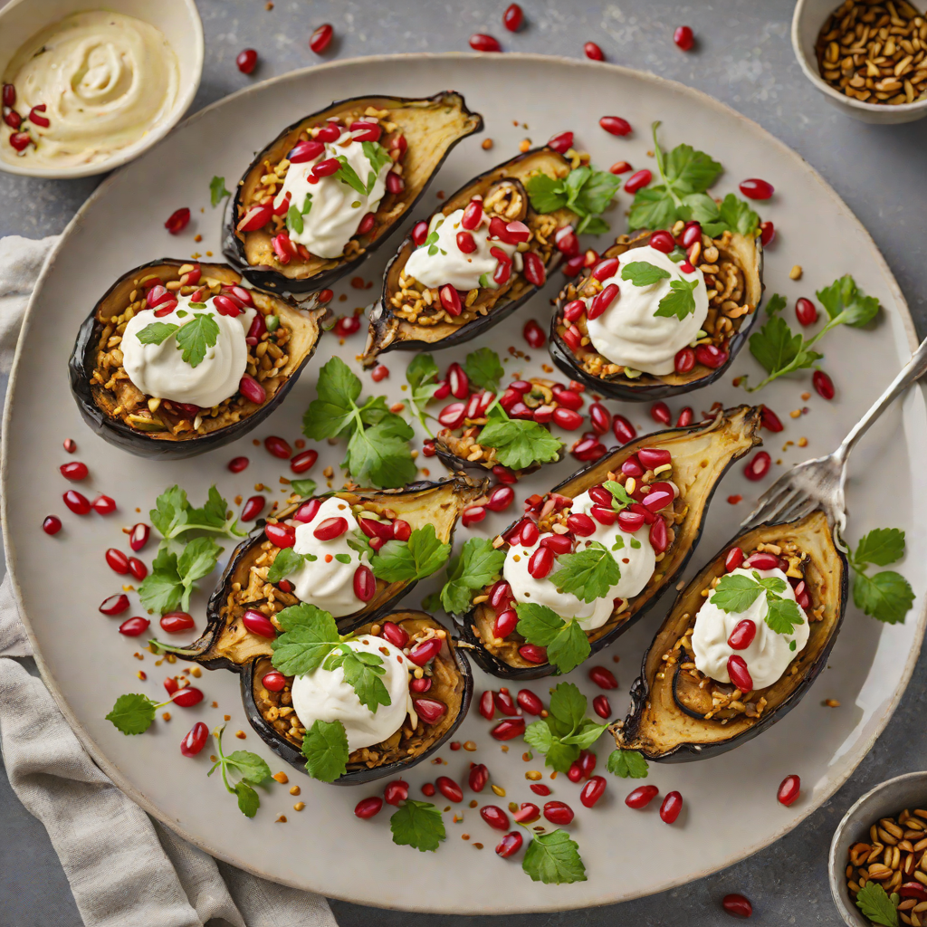 Slow-Roasted Eggplant with Garlic Yogurt and Pomegranate