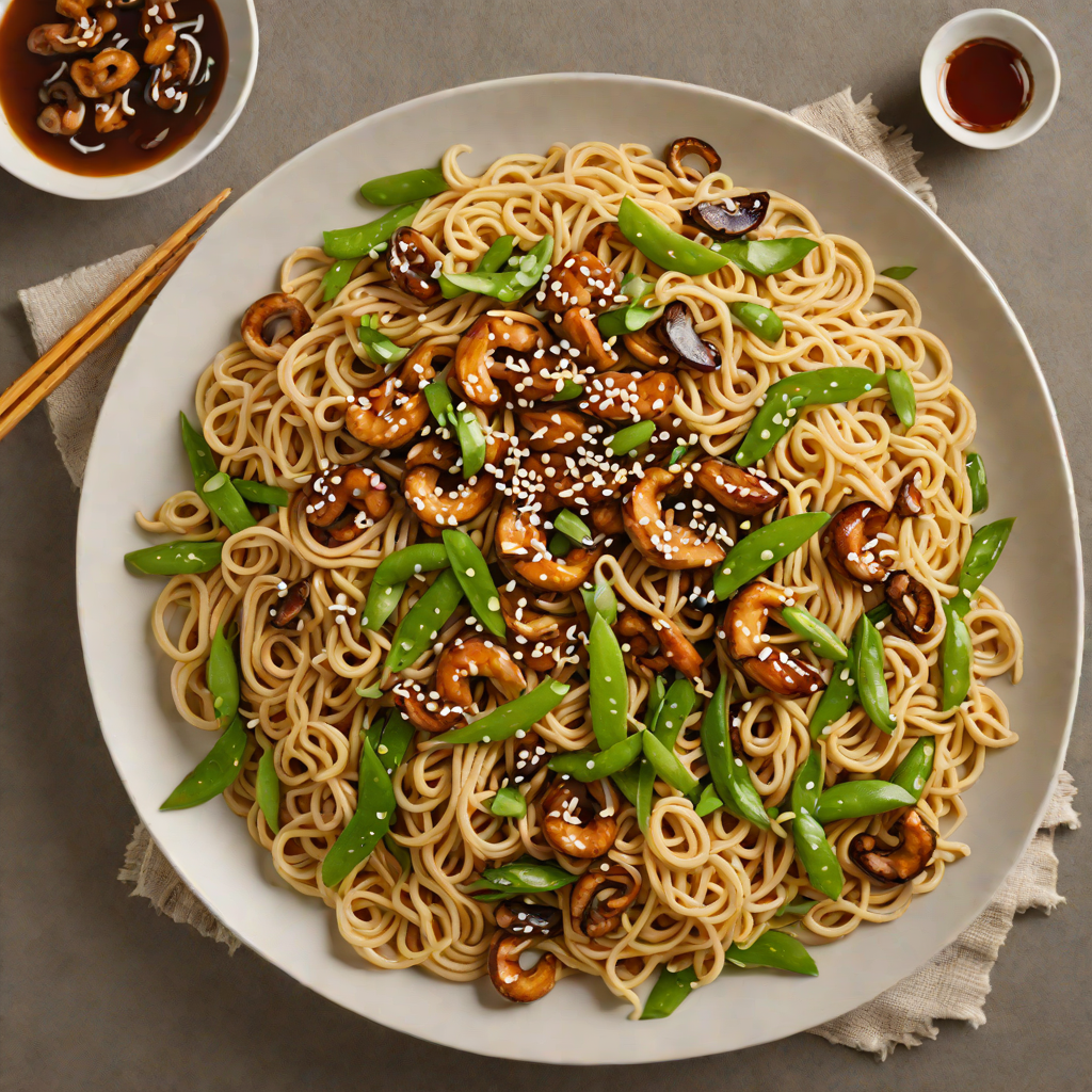 Stir-Fried Udon Noodles with Shiitake and Snow Peas