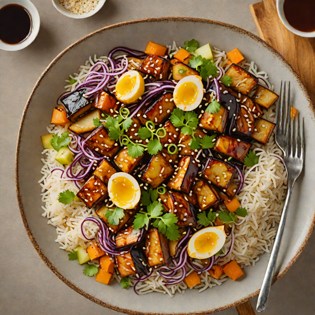 Citrus Ginger Miso Glazed Eggplant Donburi