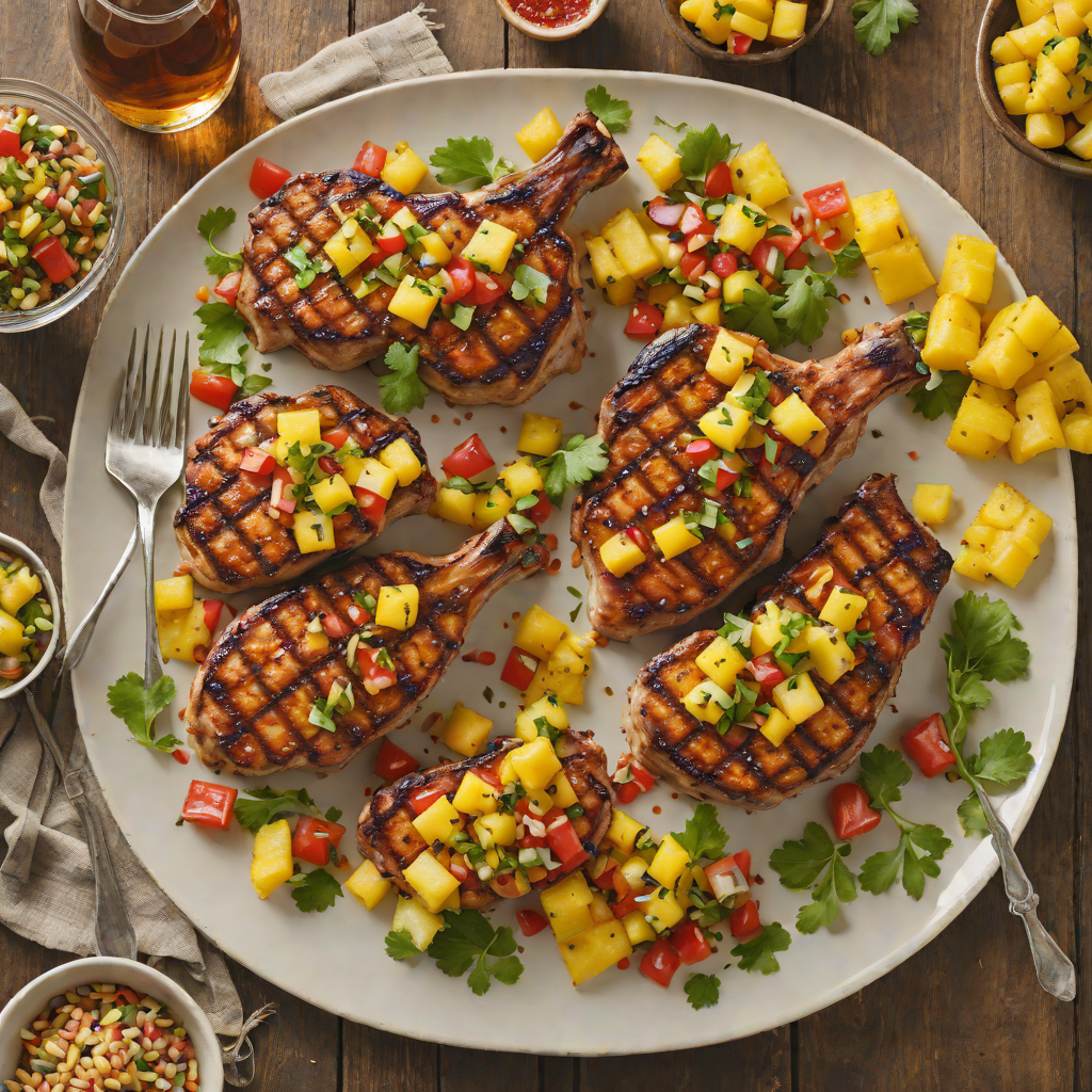 Bourbon-Glazed Grilled Pork Chops with Caribbean Rum Pineapple Salsa