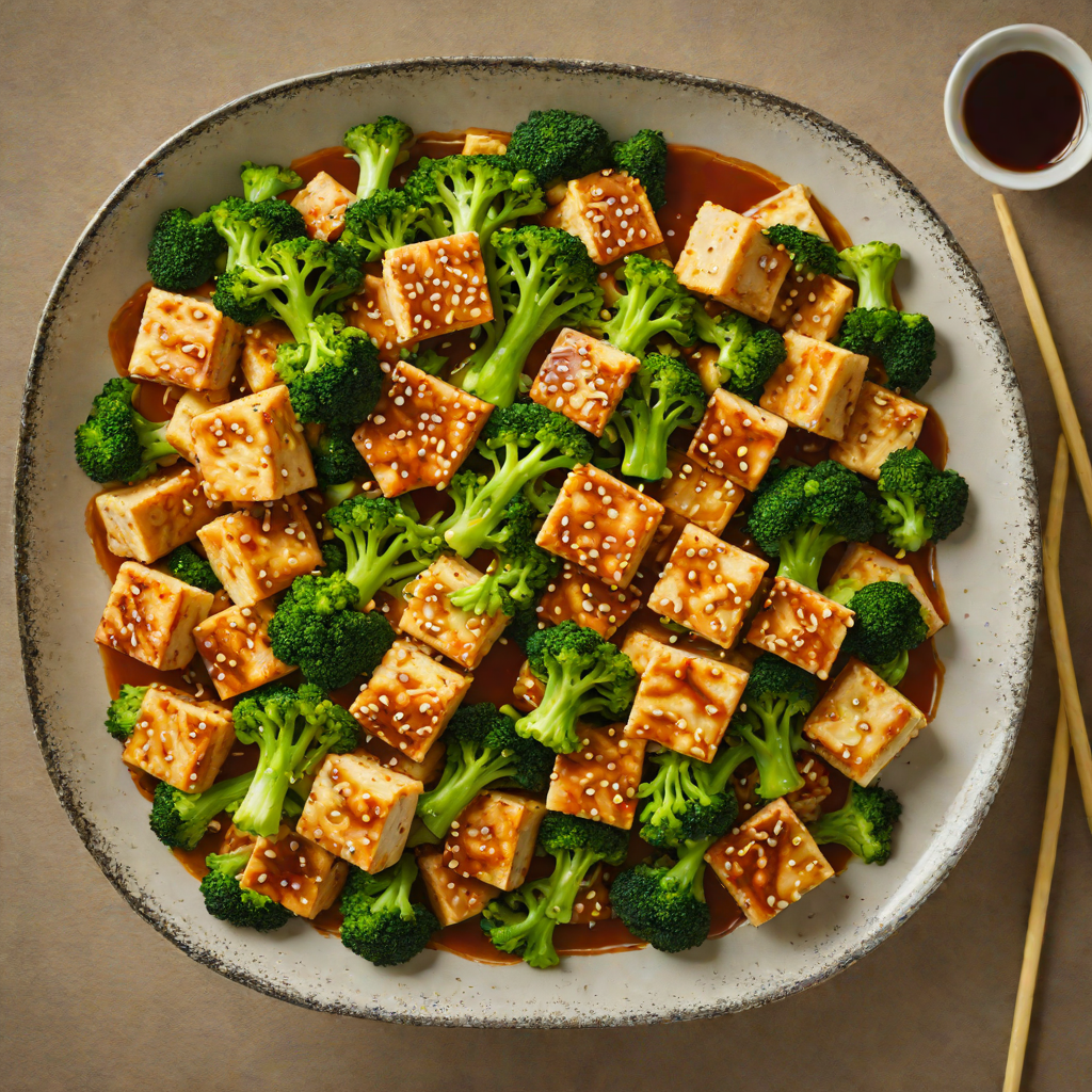 Half Stir-Fried Tofu and Broccoli in Spicy Garlic Sauce