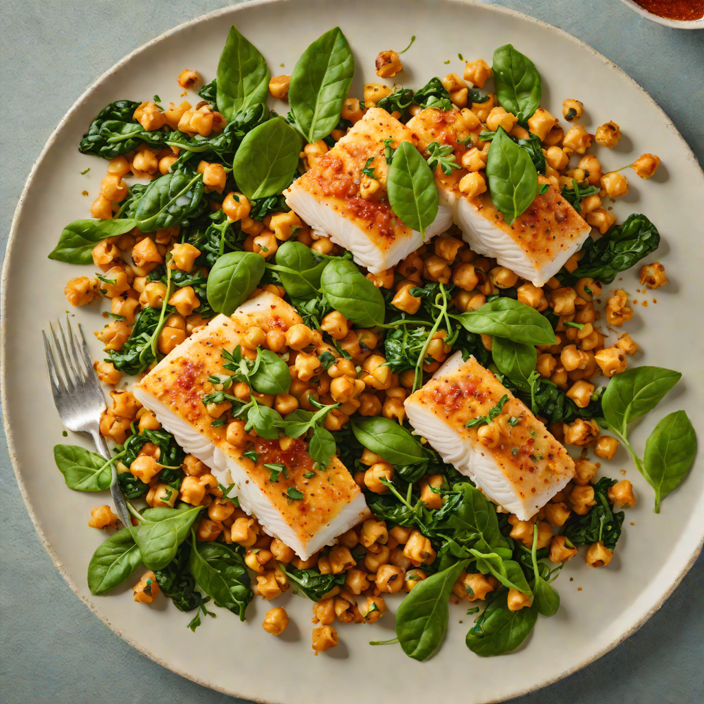 Baked Cod with Harissa-Roasted Chickpeas and Spinach