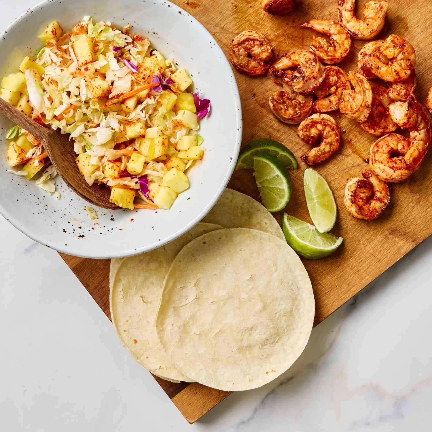 Quick Sautéed Shrimp Tacos with Cabbage Slaw and Lime Crema